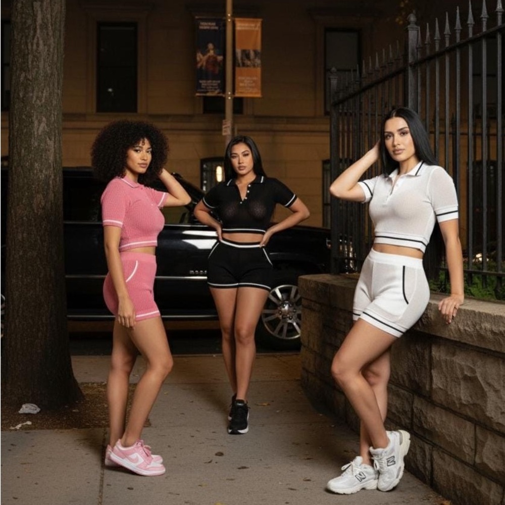 POLO LUXE RIBBED SET – 2 PCS STREET CHIC EDITION High Waist Knit Women's Shorts